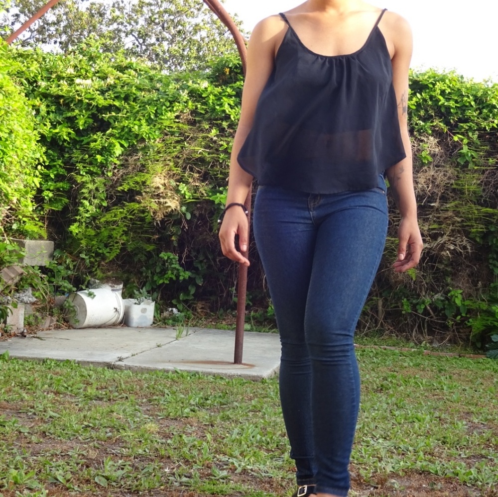 Semi-sheer black crop top
